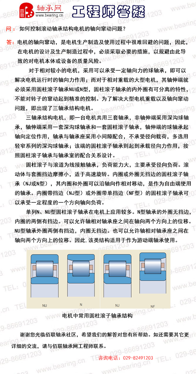 如何控制滚动轴承结构电机的轴向窜动问题。